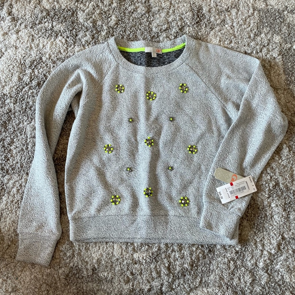 GB gray with lime green rhinestone sweater